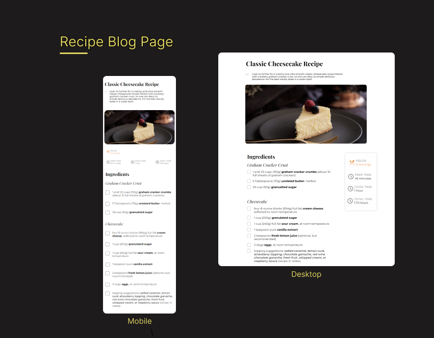 recipe blog post shown on mobile and desktop versions