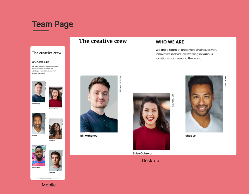 team page shown on mobile and desktop versions